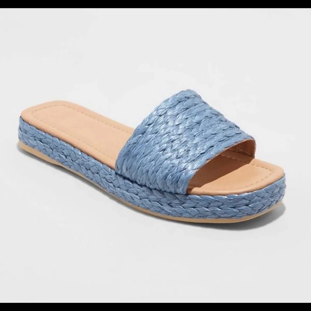 NWT Women's Mardi Raffia Platform Slide Sandals Blue - Universal Thread NWT